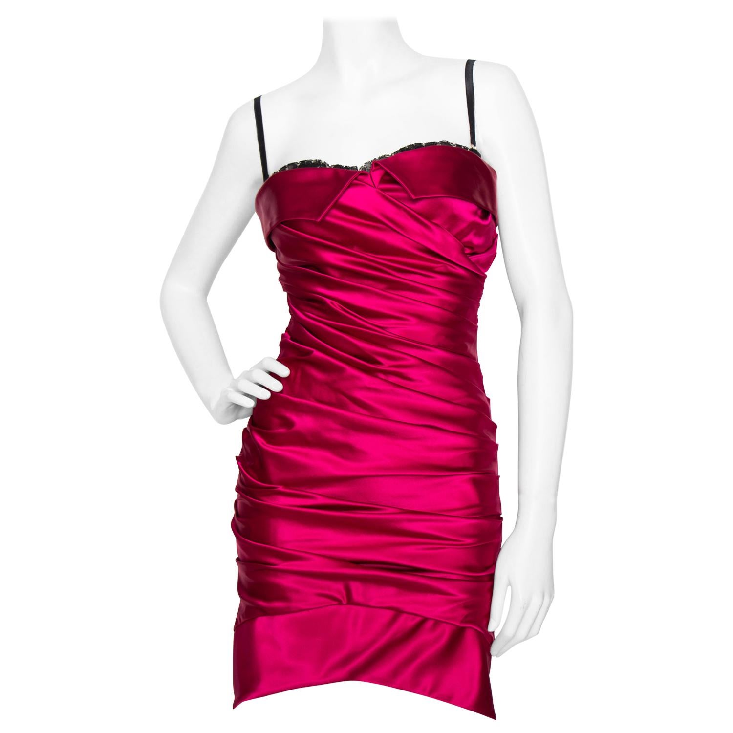 Gabbana Pink Satin Cocktail Dress ...